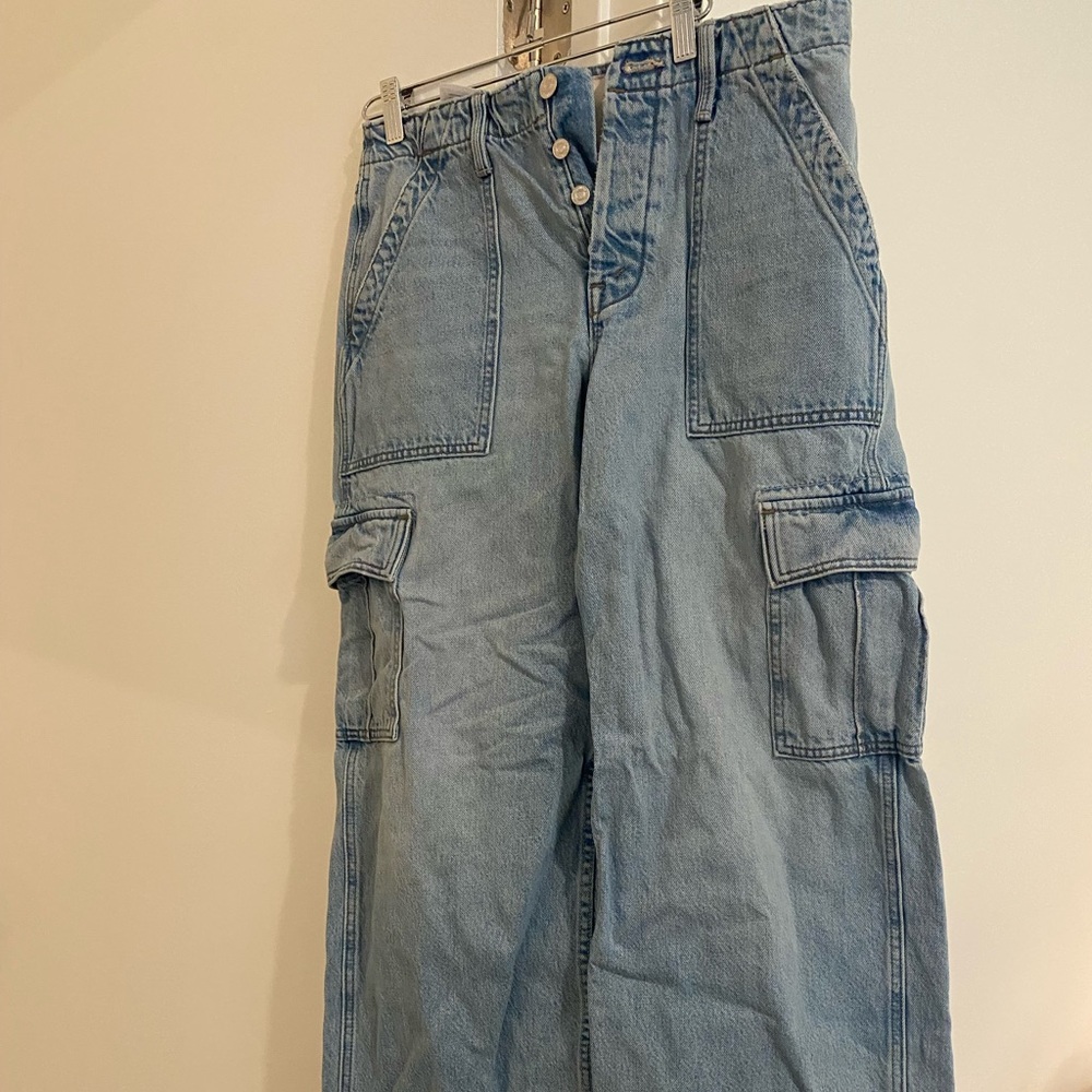 Light Blue Denim Cargo Pants - Picture 2 of 4